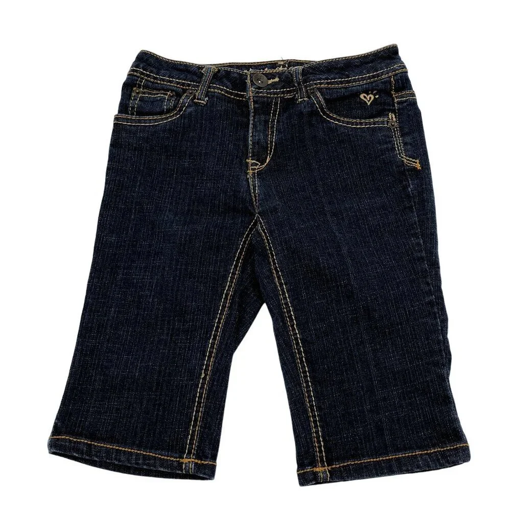 Justice Girls Size 12 Capri Bermuda Jean Shorts Dark Wash Blue Flap Pocket